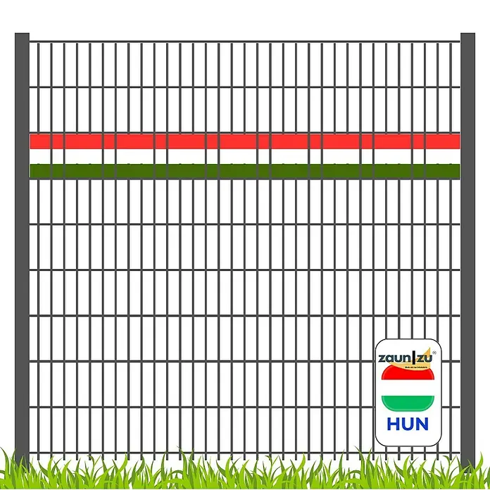 zaun|zu Sichtschutzstreifen Ungarn - 2,55 m x 0,1 cm x 19 cm, Blau/Rot/Weiß, Ungarn, Schmal - Bild eines Zauns mit ungarischen Farben.