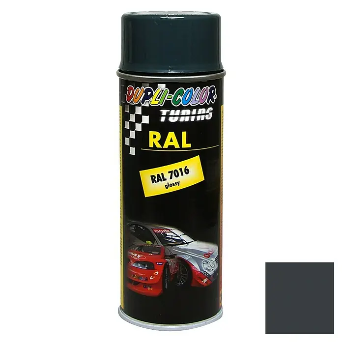 Dupli-Color Tuning Lackspray RAL 7016 - Anthrazit, Glänzend, 400 ml - Abbildung einer Dupli-Color Tuning RAL 7016 Sprühfarbe in glänzendem Anthrazit, ideal für Fahrzeuglackierungen und Reparaturen.