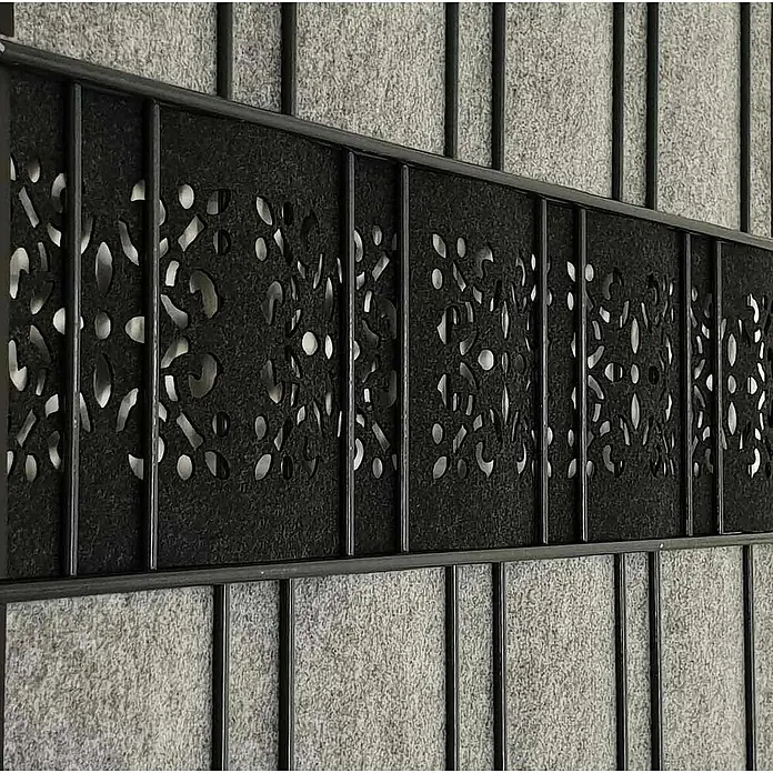 zaun|zu Sichtschutzstreifen Ornament - 2,6 m x 19 cm x 0,2 cm, Schwarzgrau - Dekoratives Raumteiler-Element mit filigranem Muster, ideal zur stilvollen Strukturierung von Innenräumen. Die dunkle Farbgebung sorgt für Eleganz.