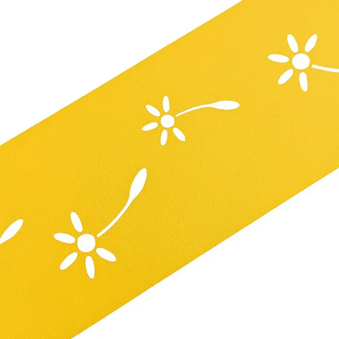 zaun|zu Sichtschutzstreifen Premium Pusteblumen Design - 2,55 m x 19 cm x 0,1 cm, Gelb - Goldgelbes, strukturiertes Band mit stilisierten, weißen Pusteblumen, ideal für dekorative Zwecke und Bastelarbeiten.