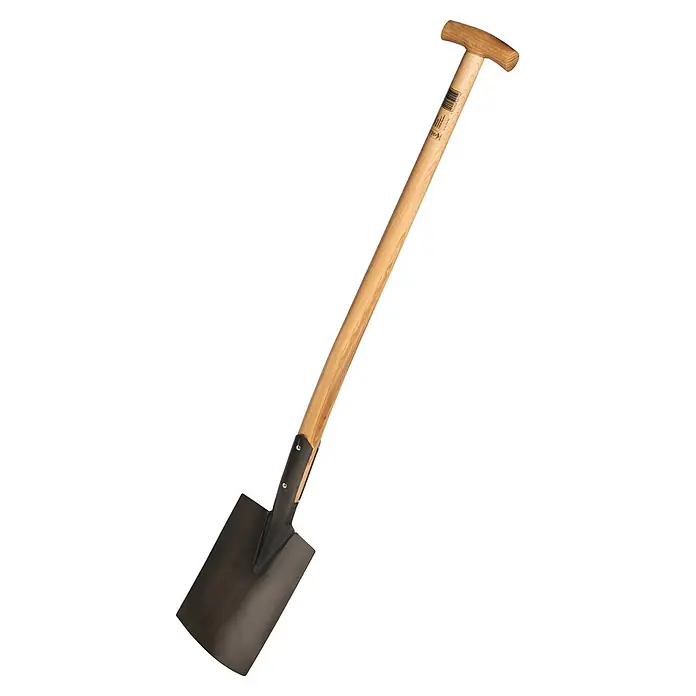 Gardol Gärtnerspaten - Arbeitsbreite: 18 cm, Blattform: Gerade, T-Stiel - Freistehendes Bild eines Spatens mit Holzgriff und einem schwarzen Blatt zum Umgraben des Gartens.