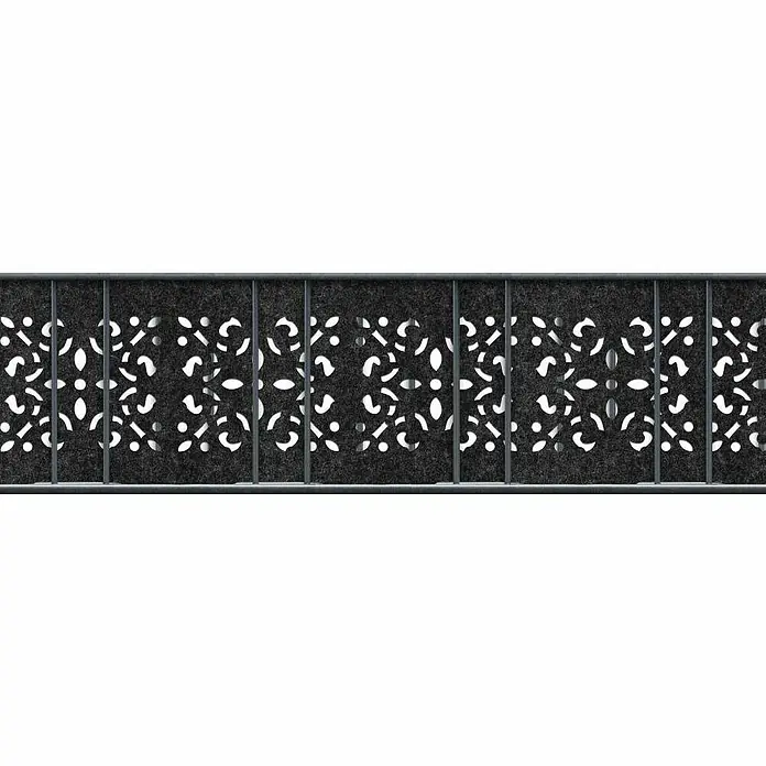 zaun|zu Sichtschutzstreifen Ornament - 2,6 m x 19 cm x 0,2 cm, Schwarzgrau - Dekorativer Akustik-Raumteiler mit floralem Muster in Schwarz und Weiß für Büro oder Wohnraum, der Schall absorbiert und Privatsphäre schafft.