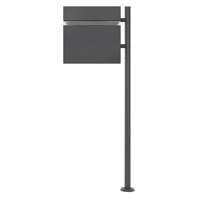 ECD Germany Standbriefkasten Briefkastenanlage mit Ständer Anthrazit 120cm Mailbox mit Pfosten - L x B x H: 42,5 x 18 x 120 cm, Anthrazit, Stahl, Zeitungsfach - Eine moderne, graue Wegweiser-Stele mit zwei rechteckigen Tafeln, ideal für Außenbereiche zur Beschilderung und Orientierung.