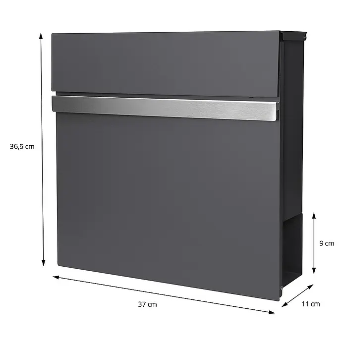 ECD Germany Standbriefkasten Briefkastenanlage mit Ständer Anthrazit 120cm Mailbox mit Pfosten - L x B x H: 42,5 x 18 x 120 cm, Anthrazit, Stahl, Zeitungsfach - Grauer Briefkasten mit Edelstahlgriff und Maßangaben für Höhe, Breite und Tiefe zur einfachen Montage am Haus.
