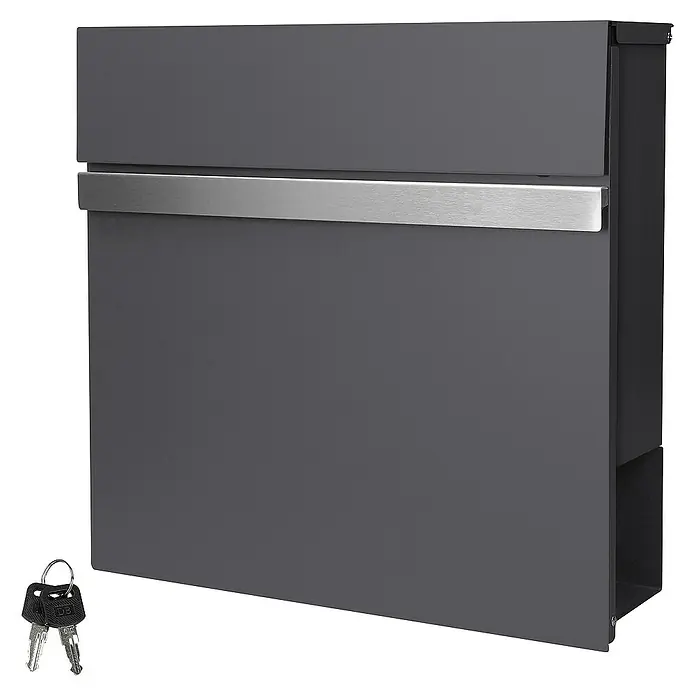 ECD Germany Standbriefkasten Wandbriefkasten Postkasten Design Briefkastenanlage Postbox - L x B x H: 37 x 11 x 36,5 cm, Anthrazit, Stahl, Zeitungsfach - Moderner grauer Briefkasten mit silbernem Griff und Schlüsseln, ideal für den Eingangsbereich. Stilvolles Design für Post und Zeitungen.