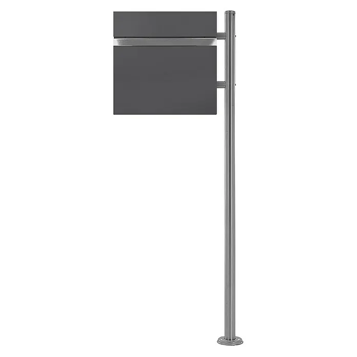 ECD Germany Standbriefkasten Briefkastenanlage mit Ständer Silber 120cm Mailbox mit Pfosten - L x B x H: 42,5 x 17 x 120 cm, Anthrazit, Silber, Stahl, Zeitungsfach - Doppelte Infosäule mit zwei grauen Paneelen, montiert an einem silbernen Ständer, ideal für Innen- und Außenbereiche.