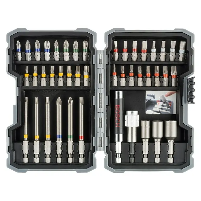Bosch Bit-Set - 43 -tlg. - Ein Set mit Bosch-Schrauberbits und Steckschlüsseln, übersichtlich in einem robusten Gehäuse angeordnet. Ideal für Heimwerker und Profis.