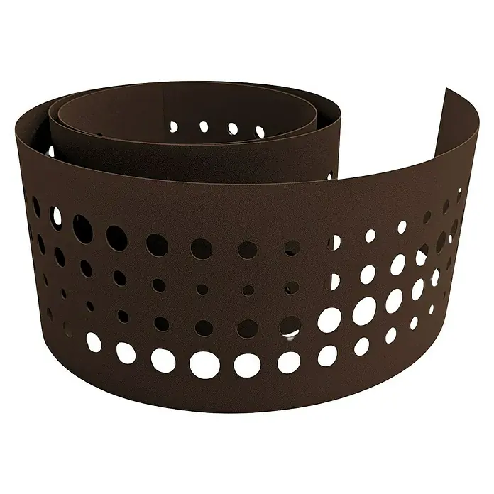 zaun|zu Sichtschutzstreifen Premium - 19 x 0,1 cm, Braun, Pulse - Braunes Beetumrandungsband mit Lochmuster, das sich zu einer Rolle windet, ideal für die Gartengestaltung und Beetbegrenzung.