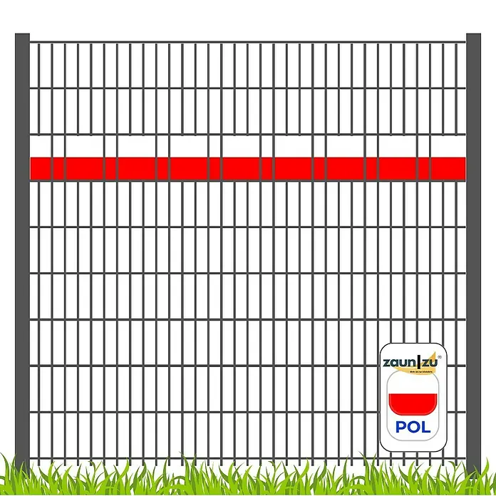 zaun|zu Sichtschutzstreifen Polen - 2,55 m x 19 cm x 0,1 cm, Rot/Weiß, Schmal - Abbildung eines Zaun-Elements von Zaun-Zu, das sich durch seine hohe Qualität und einfache Montage auszeichnet und ideal für die Grundstücksbegrenzung ist.