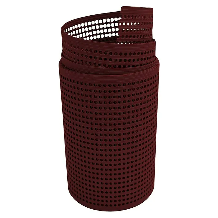 zaun|zu Sichtschutzstreifen Rille Gelocht 30% PP - 2,55 m x 19 cm x 0,1 cm, Bordeauxrot - Aufgerolltes, weinrotes, perforiertes Antirutschmattenband. Ideal für sicheren Halt und als Unterlage im Haushalt oder Werkstatt.