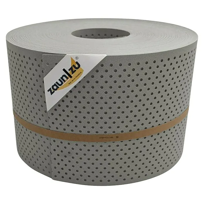 zaun|zu Sichtschutzstreifen Premium Gelocht 15% - 50 m x 19 cm x 0,1 cm, Steingrau - Eine Rolle Zaunfolie in Grau mit perforiertem Design, ideal für Sichtschutz und Windschutz. Perfekt für jeden Gartenzaun.