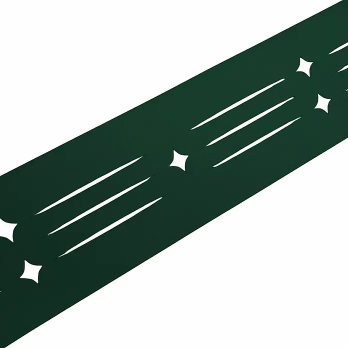 zaun|zu Sichtschutzstreifen Starline Laser - 2,55 m x 19 cm x 0,1 cm, Grün - Dunkelgrünes diagonales Band mit weißen Stern- und Linienausschnitten.