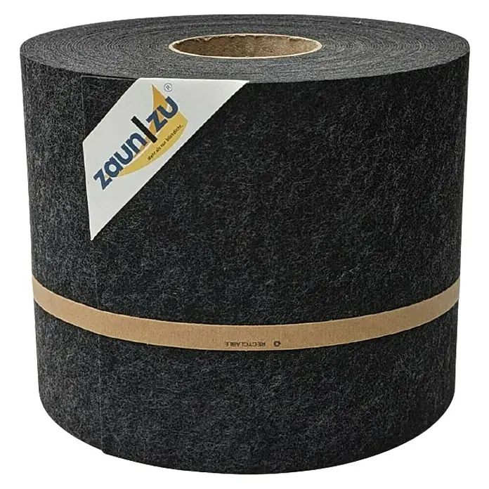 zaun|zu Sichtschutzstreifen Design Schwarzgrau - 26 m x 19 cm x 0,2 cm, Schwarzgrau, 1 Stk. - Eine Rolle schwarzer Zaunfolie mit dem Aufdruck "Recyclable" und dem Logo der Marke "Zaun zu".