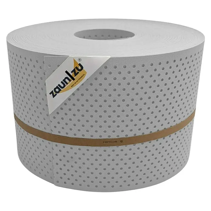 zaun|zu Sichtschutzstreifen Premium Gelocht 15% - 50 m x 19 cm x 0,1 cm, Lichtgrau - Die Zaunfolie "ZaunZu" in Grau ist ein wiederverwertbares Produkt, ideal für den Sichtschutz und zur Verschönerung von Zäunen.