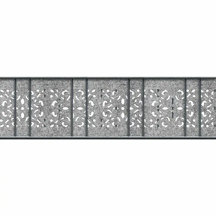 zaun|zu Sichtschutzstreifen Ornament - 2,6 m x 19 cm x 0,2 cm, Hellgrau - Dekorative Trennwand mit grauem Filz und filigranen Ausschnitten, ideal zur Raumgestaltung und Schallabsorption.