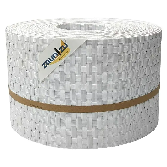 zaun|zu Sichtschutzstreifen Rattan 10 x Einzelstreifen - 25,5 m x 19 cm x 0,2 cm, Weiß - Weiße Zaunblende auf Rolle von Zaunblende als Sichtschutz für den Garten oder Balkon, um die Privatsphäre zu erhöhen.