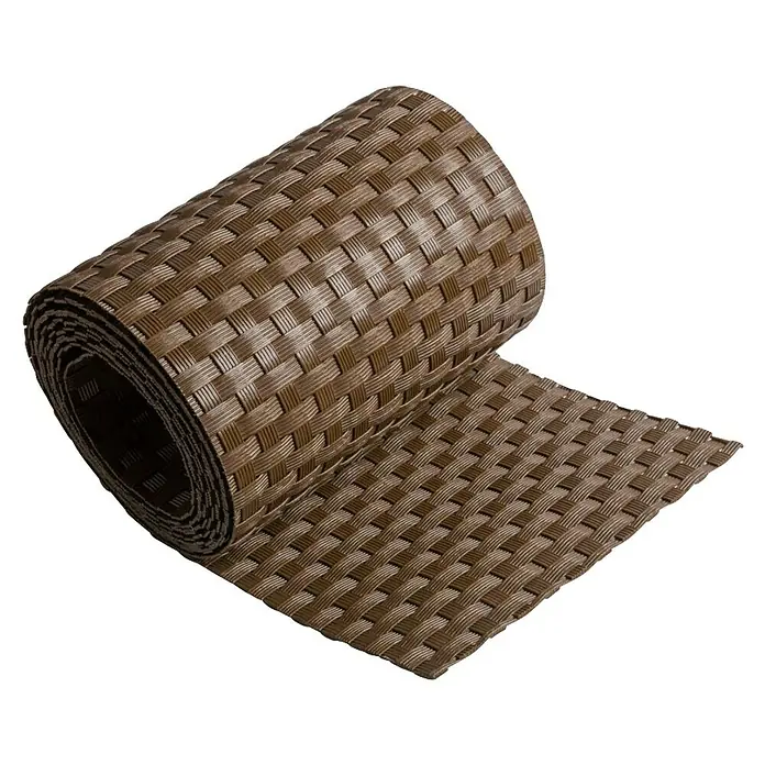 zaun|zu Sichtschutzstreifen Rattan Einzel - 2,55 m x 19 cm x 0,2 cm, Braun - Braune Tischset-Rolle mit gewebter Textur.