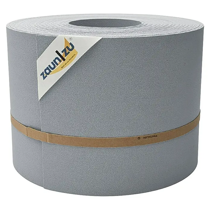 zaun|zu Sichtschutzstreifen Premium 35 m Rolle - 35 m x 19 cm x 0,1 cm, Fenstergrau - Zaunfolie auf Rolle mit Papierbanderole und "Recyclebar"-Aufdruck. Ideal als Sichtschutz für Zäune.