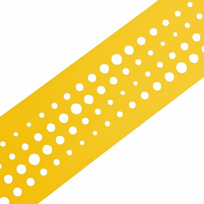 zaun|zu Sichtschutzstreifen Premium - 19 x 0,1 cm, Gelb, Pulse - Gelber Hintergrund mit weißen Punkten in verschiedenen Größen, der einen diagonalen Streifen bildet und die Aufmerksamkeit auf sich zieht.