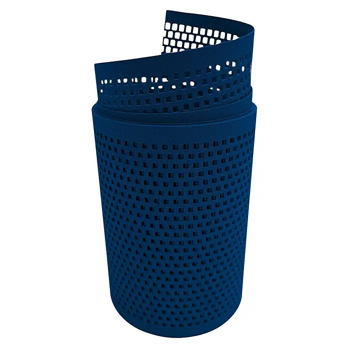 Sichtschutzstreifen Zaun|Zu Quadratisch - 2,55 m x 19 cm x 0,1 cm, Enzianblau - Nahaufnahme einer blau-gelochten Filterpatrone, die aufgerollt ist. Ideal für die Wasserfiltration und für sauberes Wasser.