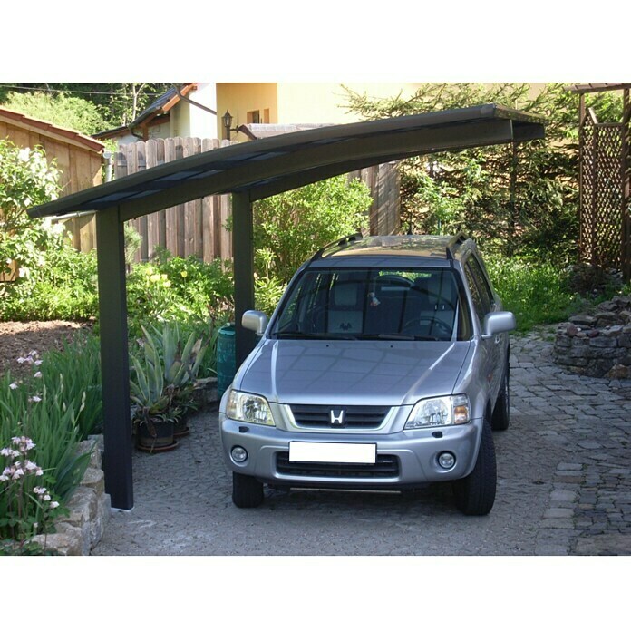 Ximax Carport Portoforte 604,9 x 2,7 m, Einfahrtshöhe: Max. 2,2 m, Mattbraun, Schneelast: 75 kg/m² Front View