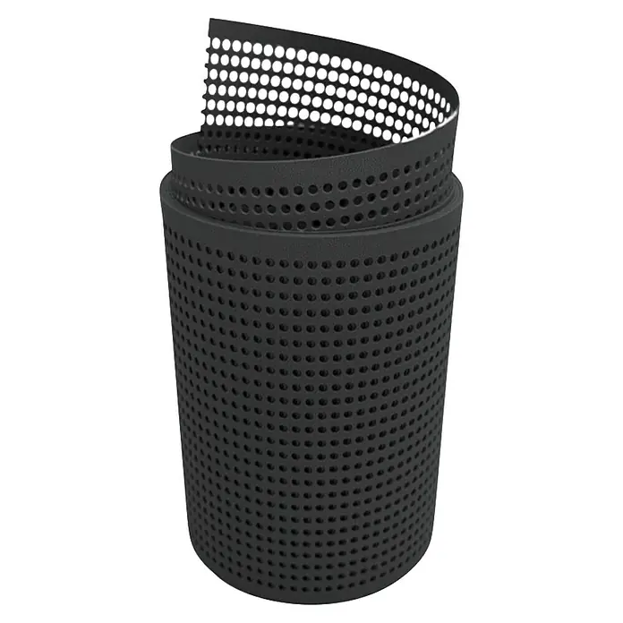 zaun|zu Sichtschutzstreifen Premium Gelocht - 2,55 m x 19 cm x 0,1 cm, Anthrazit - Schwarze perforierte Filterwalze. Die Filterwalze besteht aus schwarzem Material und hat viele kleine Löcher.