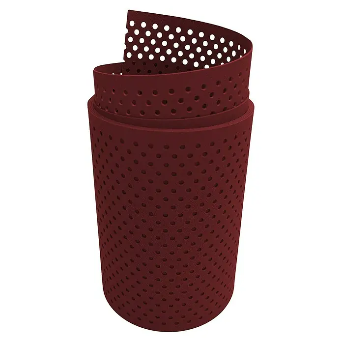 zaun|zu Sichtschutzstreifen Premium Gelocht 15% - 2,55 m x 19 cm x 0,1 cm, Bordeauxrot - Produktansicht: Ein burgunderroter, perforierter Backring, der aufgerollt ist. Ideal für knusprige Teigböden und gleichmäßiges Backen.