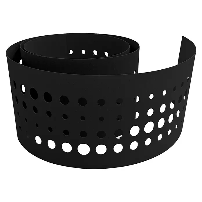 zaun|zu Sichtschutzstreifen Premium - 19 x 0,1 cm, Schwarz, Pulse - Eine perforierte, schwarze Blende, die aufgerollt ist. Optimal zur Lichtgestaltung und Schattenerzeugung.