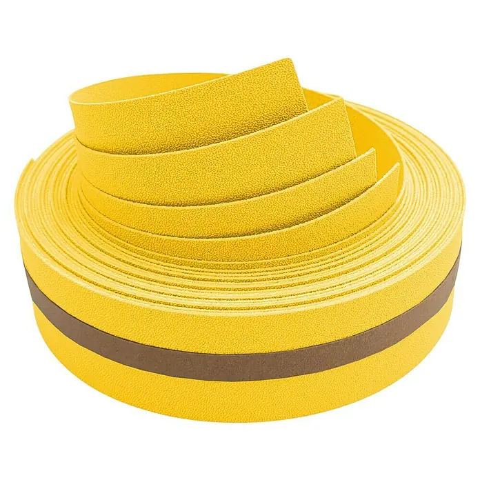 zaun|zu Sichtschutzstreifen Premium 1/4 Set - 2,55 m x 4,7 cm x 0,1 cm, Gelb - Gelbes, aufgerolltes Anti-Rutsch-Band mit braunem Streifen, ideal zur Erhöhung der Sicherheit und Vermeidung von Ausrutschern.