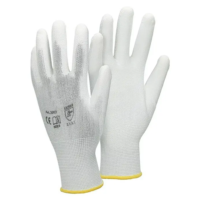 ECD Germany Arbeitshandschuhe 4er Set Mechanikerhandschuhe Größe: M atmungsaktiv & rutschfest - Weiß, Polyester - Zwei weiße Schutzhandschuhe mit gelben Bündchen für sicheres Arbeiten und Schutz vor äußeren Einflüssen.