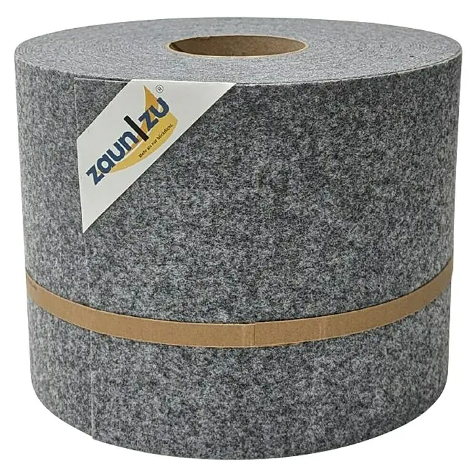 zaun|zu Sichtschutzstreifen Design Hellgrau - 26 m x 19 cm x 0,2 cm, Hellgrau, 1 Stk. - Nahaufnahme einer Rolle grauer Zaunblende von Zaun|zu, die mit einem braunen Band zusammengehalten wird.