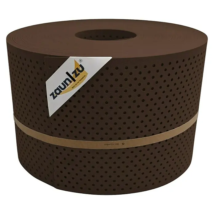 zaun|zu Sichtschutzstreifen Premium Gelocht 15% - 50 m x 19 cm x 0,1 cm, Braun - Braune Zaunfolie "Zaun|zu" auf einer Rolle, ideal für Sichtschutz. Das Produkt ist mit Löchern versehen und mit einem Papierband fixiert.