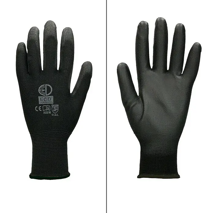 ECD Germany Arbeitshandschuhe Mechanikerhandschuhe Größe: XL atmungsaktiv & rutschfest - Schwarz, Polyester - Abbildung von schwarzen ESD-Handschuhen, sowohl Handflächen- als auch Handrückseitenansicht.