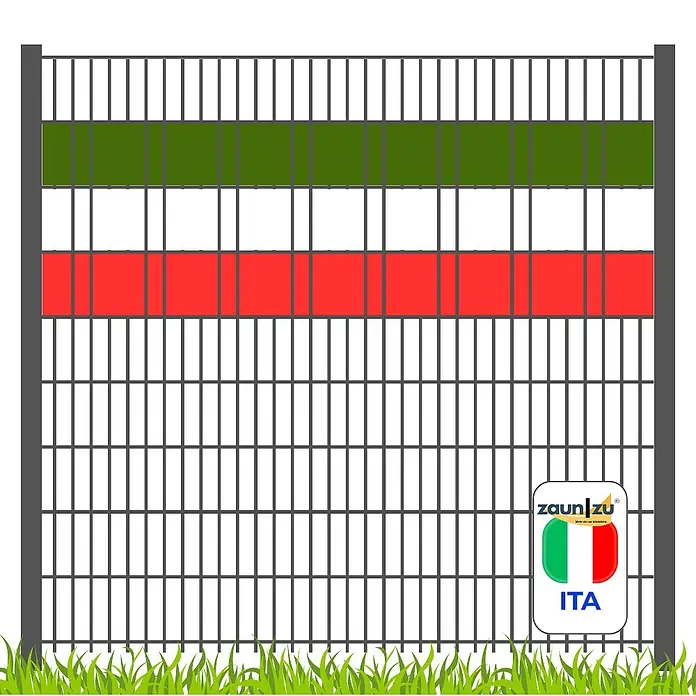 zaun|zu Sichtschutzstreifen Italien - 2,55 m x 19 cm x 0,1 cm, Grün/Weiß/Rot, Volle Streifenbreite - Gartenzaun mit italienischen Farben und Zaun-zu-Logo, ideal zur Dekoration und Abgrenzung.