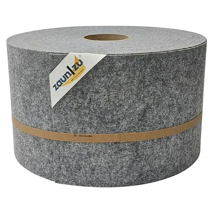 zaun|zu Sichtschutzstreifen Design Hellgrau - 50 m x 19 cm x 0,2 cm, Hellgrau, 1 Stk. - Nahaufnahme einer Rolle Zaunfolie von Zaun/zu, in Grau gehalten, mit einer Banderole und einem Etikett versehen.