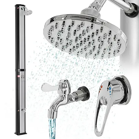 ECD Germany  Solardusche 35L Eckig mit Fußdusche und Regenduschkopf warmes Wasser