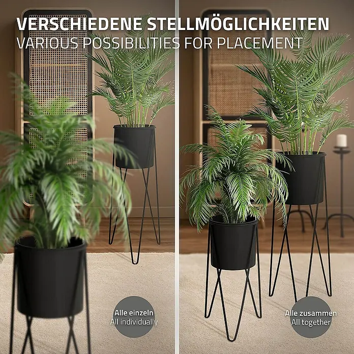 ML-Design Pflanztopf Blumentopfständer Schwarz Wetterfeste und robuste Blumentopfhalter - Stahl, Schwarz - Verschiedene Anordnungsmöglichkeiten für Pflanzenständer. Pflanzenständer können einzeln oder zusammen platziert werden.