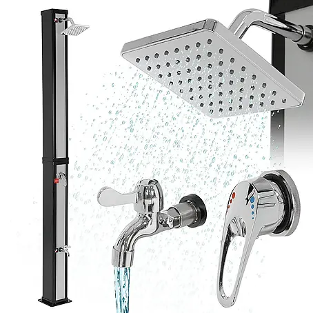 ML-Design  Solardusche 40L Eckig mit Fußdusche und Regenduschkopf warmes Wasser