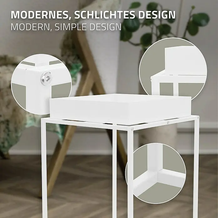 ML-Design Pflanztopf Blumentopfständer Weiß mit hohem Rand Pflanzenregal Pflanztopf - Metall, Weiß - Elegantes, schlichtes Design: Dieser moderne, weiße Beistelltisch ist die perfekte Ergänzung für jedes moderne Zuhause.