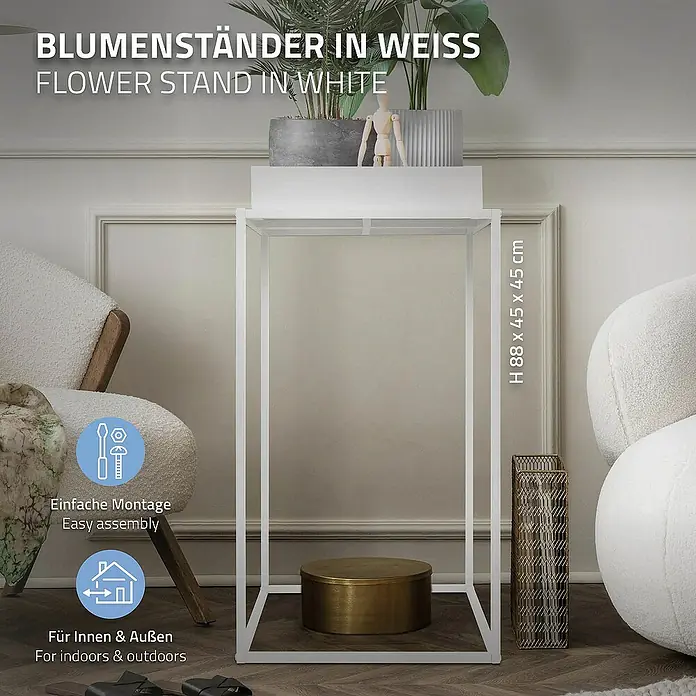 ML-Design Pflanztopf Blumentopfständer Weiß mit hohem Rand Pflanzenregal Pflanztopf - Metall, Weiß - Elegantes, weißes Blumenständer-Design. Ideal für Innen- und Außenbereiche mit einfacher Montage und den Maßen H 88 x 45 x 45 cm.
