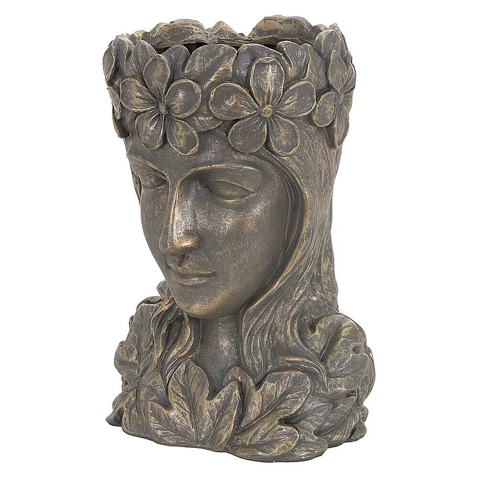 ML-Design Pflanztopf Frauenkopf Bronze massiv Übertopf Pflanzer Gartendeko - Sonstiges, Bronze - Dekorative Pflanzschale in Form eines Frauenkopfes mit Blumenkranz. Ein stilvolles Deko-Element für Garten und Wohnbereich.