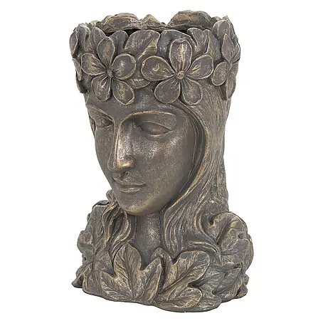 ML-Design  Pflanztopf Frauenkopf Bronze massiv Übertopf Pflanzer Gartendeko