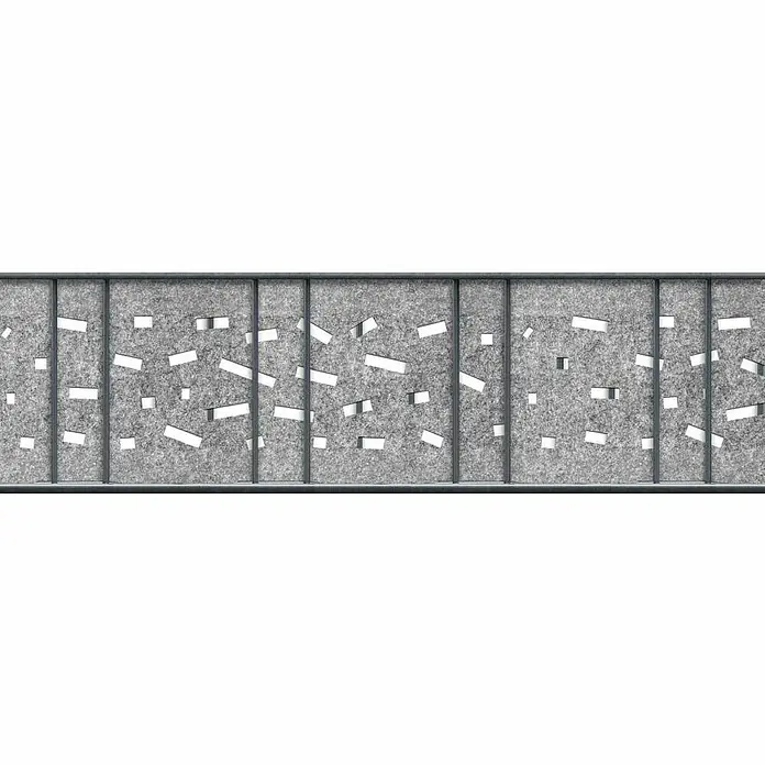 zaun|zu Sichtschutzstreifen Dekor Criss-Cross - 2,6 m x 19 cm x 0,2 cm, Hellgrau - Graue Trennwand mit rechteckigen Ausschnitten in einem modernen Design. Ideal zur Raumaufteilung und Schalldämmung in Büros oder Wohnräumen.