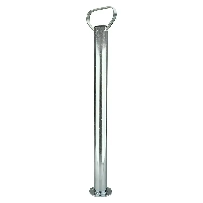 UniTEC Abstellstütze - Ø x L: 48 mm x 67 cm, Griff - Eine Nahaufnahme einer glänzenden, silberfarbenen Toilettenbürstenhalterung mit einem Griff oben und einem runden Sockel unten.