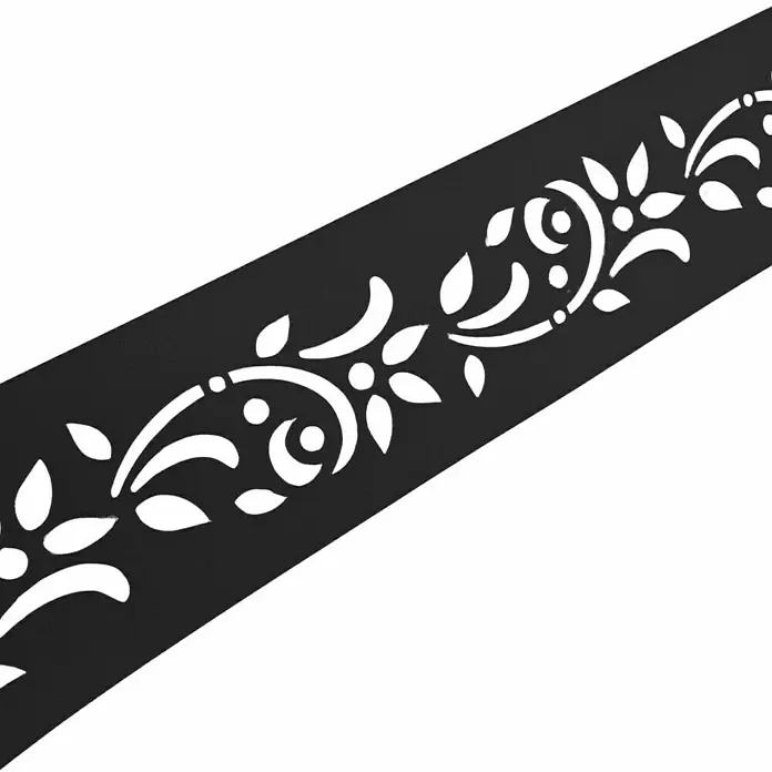 zaun|zu Sichtschutzstreifen Premium Floral Dekor 1 - 2,55 m x 19 cm x 0,1 cm, Tiefschwarz - Elegante lasergeschnittene Bordüre mit filigranem floralem Muster für dekorative Anwendungen im Innen- und Außenbereich.