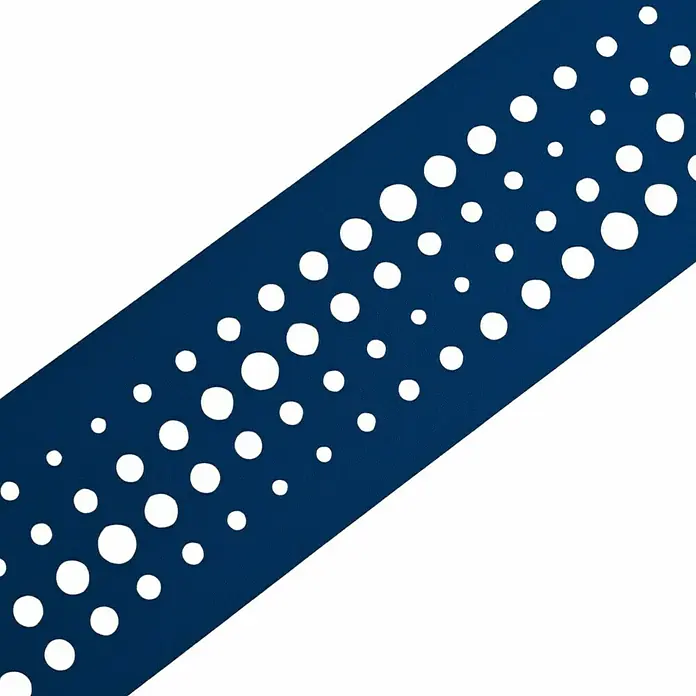 zaun|zu Sichtschutzstreifen Premium - 19 x 0,1 cm, Enzianblau, Pulse - Abbildung einer blauen Diagonale mit weißen Punkten unterschiedlicher Größe, die einen modernen und minimalistischen Stil vermittelt.
