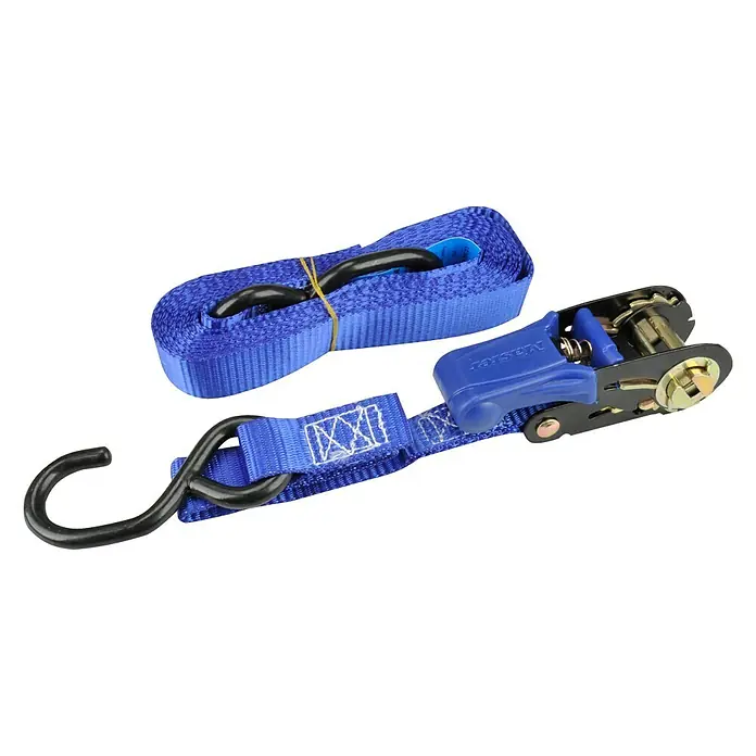 MasterLock Zurrgurt-Set Eco - 5 m x 25 mm, Zurrkraft: 300 kg - Ein blaues Spanngurt-Set mit Haken und Ratsche, ideal zum Sichern von Lasten beim Transport. Robuste Ausführung für zuverlässigen Halt.