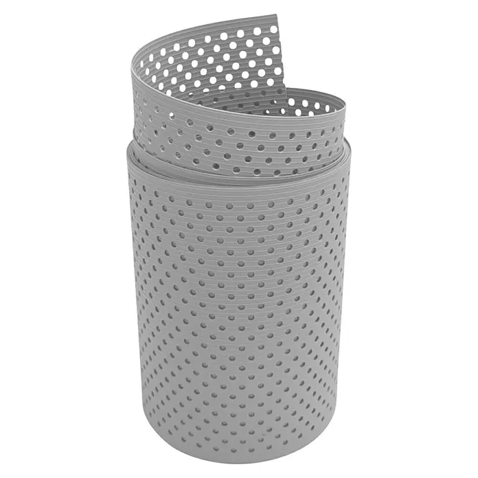 zaun|zu Sichtschutzstreifen Rille Gelocht 15% - 2,55 m x 19 cm x 0,1 cm, Lichtgrau - Eine Rolle gelochtes Lochband aus Metall, das sich aufrollt. Geeignet für Befestigungen und als vielseitiges Baumaterial.