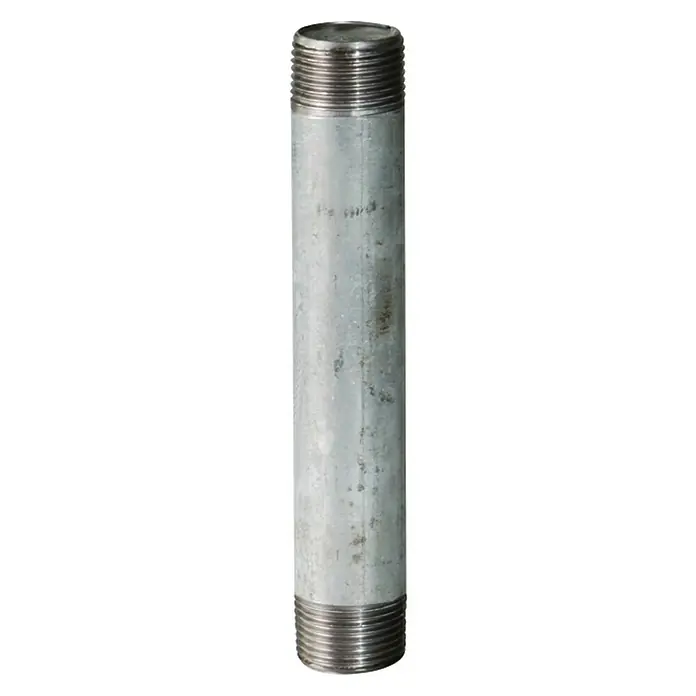 Rohrnippel - ½″, Länge: 600 mm, Verzinkt - Graues Rohrnippelstück aus Metall mit Gewindeenden, ideal für Sanitär- und Installationsanwendungen.
