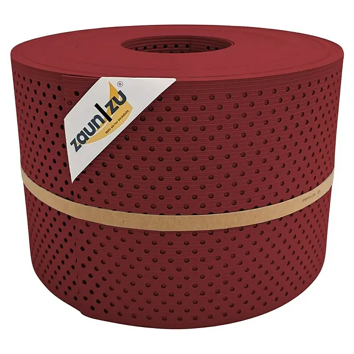 zaun|zu Sichtschutzstreifen Rille Gelocht 15% - 50 m x 19 cm x 0,1 cm, Bordeauxrot - Die Zaunfolie "Zaunblende" bietet Sichtschutz und ist in verschiedenen Farben erhältlich. Die Folie ist UV-beständig und langlebig.